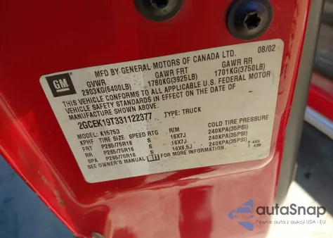 2003 Chevrolet Silverado 1500 Ls from USA, damaged, VIN 2GCEK19T331122377